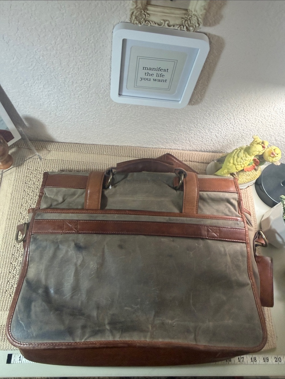 Allen Edmonds Waxed Canvas Leather Messenger Briefcase Laptop Bag - Picture 14 of 15